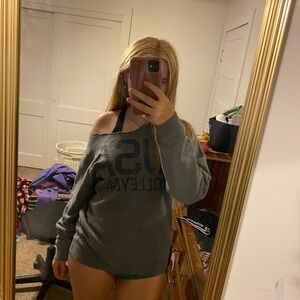 Gray USA Volleyball Off-Shoulder Sweatshirt